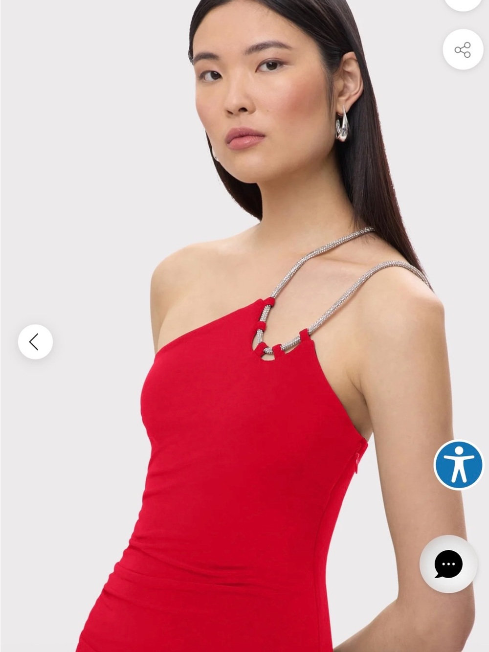 Herve Leger Red One-Shoulder Dress with Silver Chain Strap